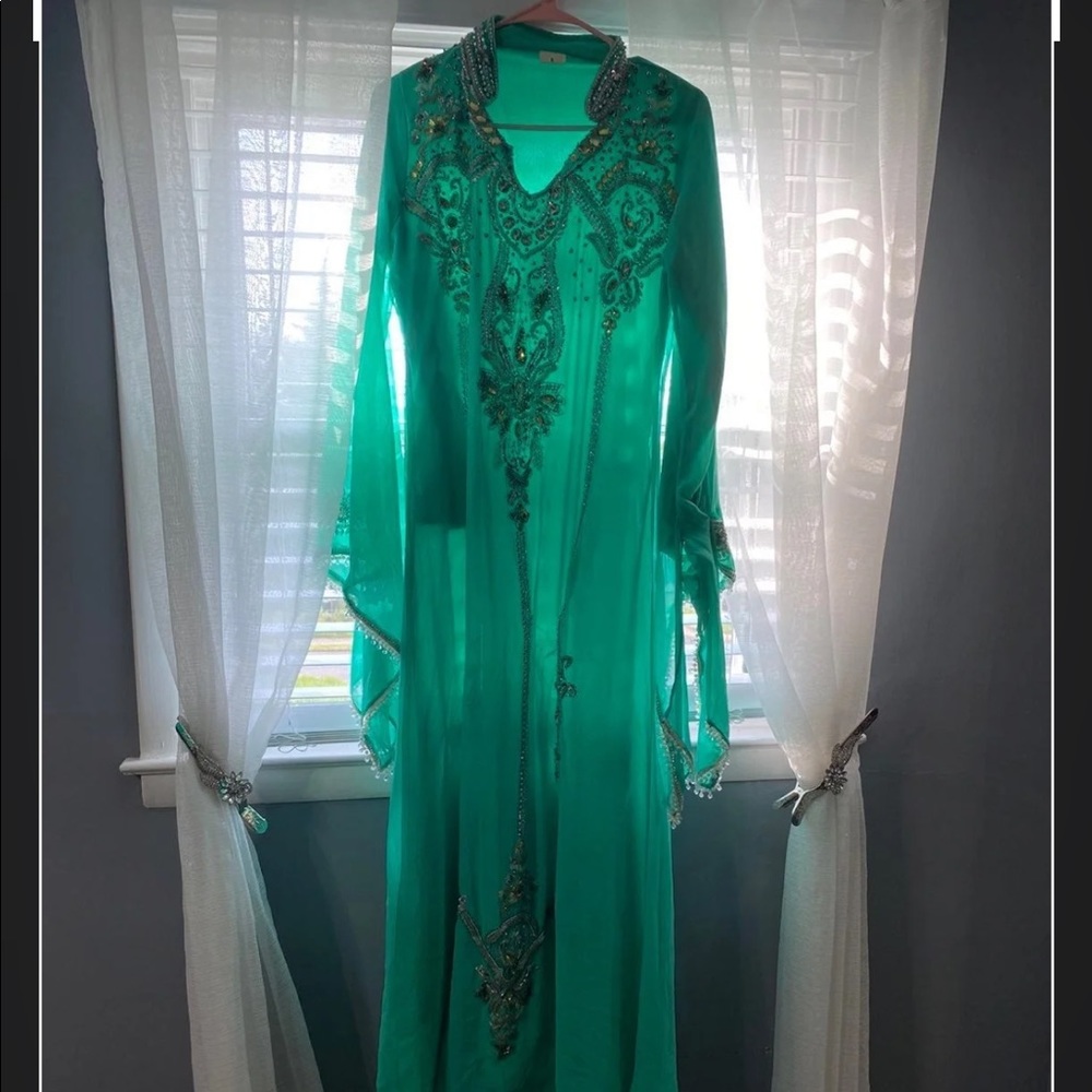 Mint green kaftan traditional dress